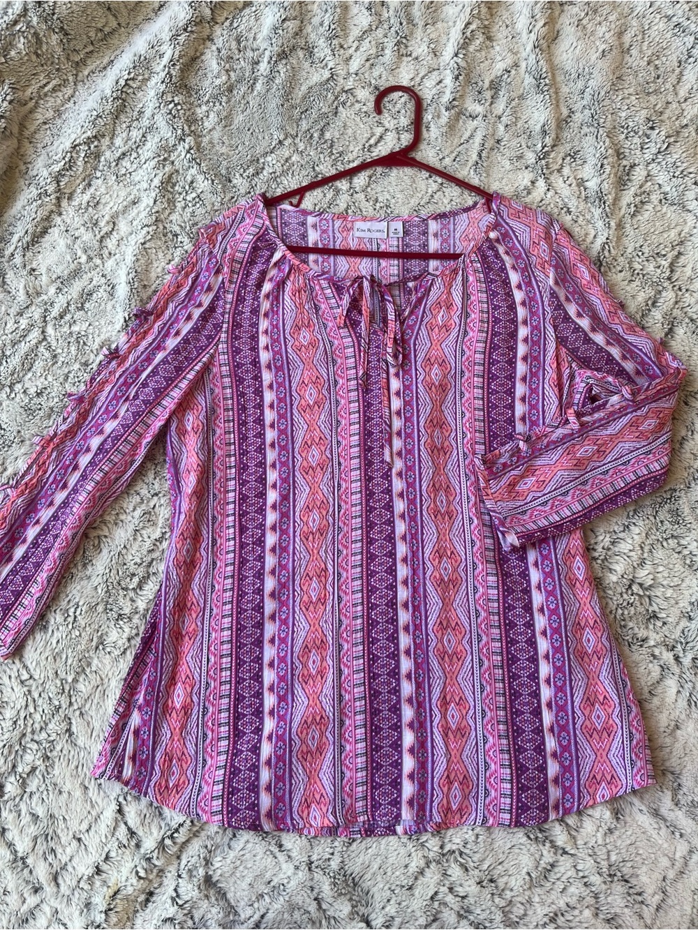 Kim Rogers Pink and Purple Striped Geometric Peasant Tunic